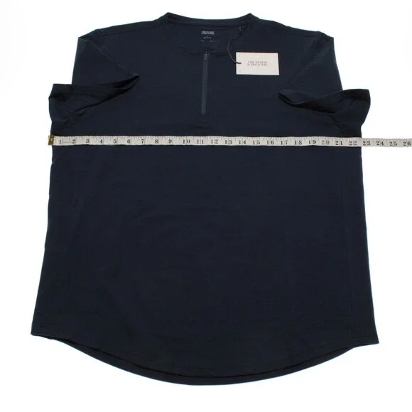 Orchard & Broome NWT Essex Short Sleeve Zip T-Shirt Size L in Blue Cotton Blend